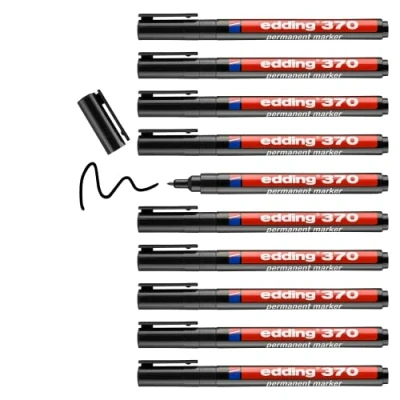 Image de edding 370 Marqueur permanent Noir 1 stylo Pointe ronde fine mm Imperméable, sèche vite polyvalent universel pour carton, plastique, bois, métal, verre, pierre, toile