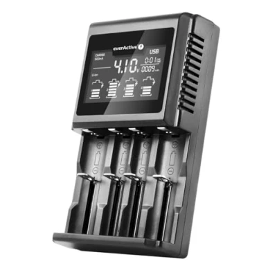 Image de everActive Chargeur pour 4 Batteries 18650 AAA AA C D, Professionnel et Rapide, Grand écran LCD, Test de capacité, modèle UC 4000