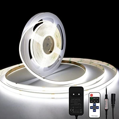 Image de TTWAY Ruban LED COB 6000K, 5M DC24V Bande Blanc Froid avec Alimentation et télécommande, 480LEDs/M, CRI 93+, Largeur 8mm, Bandeau Lumineux pour la Décoration de Chambre