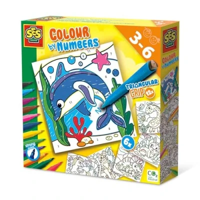 Image de SES Creative 14690 coloriage par numéros Crayons feutre, 6 grandes pages de avec 12 feutres, facile à tenir, capuchon sûr pour les enfants