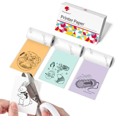 Image de Phomemo Papier d&#039;impression Autocollant Coloré pour Mini Imprimante M02, M02PRO, T02, M02S, M02X, M02L, M03, M03AS, M04S, M04AS, Vert/Violet/Orange, 53mm x 3,5 m, 3 Rouleaux