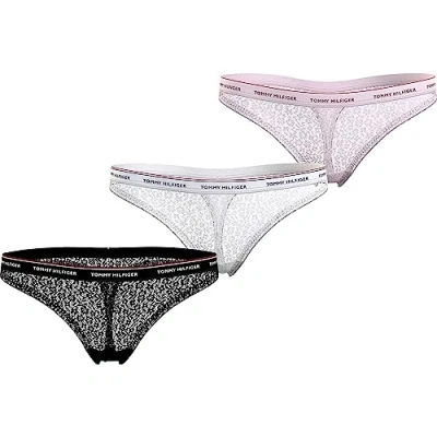 Image de Tommy Hilfiger Thong 3 PACK String, Femme, Taille: Small, Black/white/light pink