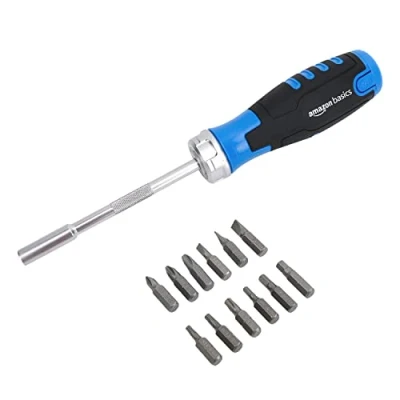 Image de Amazon Basics Tournevis clé à cliquet magnétique 12 en 1, Bleu