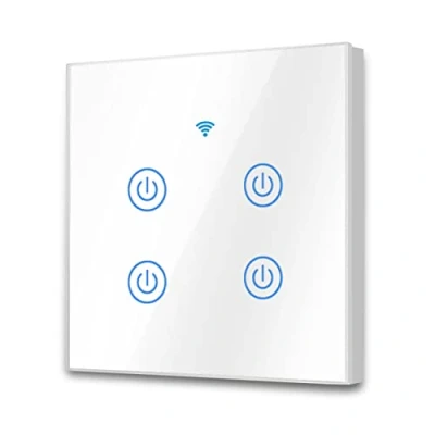 Image de EXTRASTAR Interrupteur mural tactile Wi Fi, 4 voies, canaux, compatible avec les assistants intelligents tels que Google Home et Amazon Alexa Nécessite un câble neutre blanc