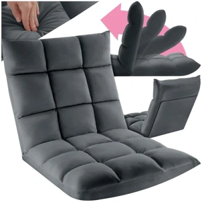 Image de TECTAKE Fauteuil relax SNOOZE 2 en 1 velours réglable 14 positions charge maximale 120kg Gris