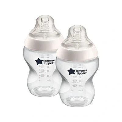 Image de Tommee Tippee Biberons Closer to Nature, Tétine Imitant le Sein Maternel avec Valve Anti Colique, 260 ml, Lot de 2