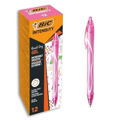 Image de BIC Gel ocity Quick Dry Stylos Rétractables Séchage Ultra Rapide Pointe Moyenne (0,7 mm) Rose, Boîte de 12