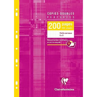 Image de Clairefontaine 4712C Un Étui de Copies Doubles Perforées A4 21x29,7 cm 200 Pages Petits Carreaux Papier Blanc 90 g Réutilisable