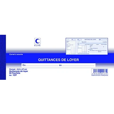 Image de ELVE Lot DE 5 Carnets à souche QUITTANCES LOYER 105 x 270 mm 50 Feuillets