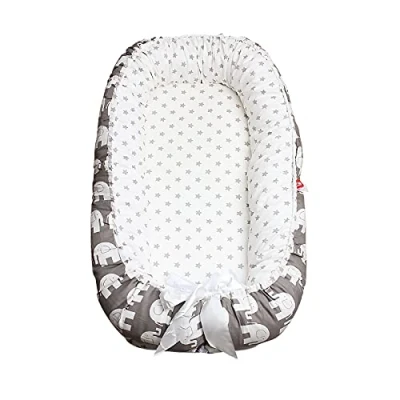 Image de SONARIN Réducteur lit bébé,cale Bebe pour Cocon Matelas,100% coton,avec oreiller,Portable,Respirant Baby Nest(Gris éléphant)