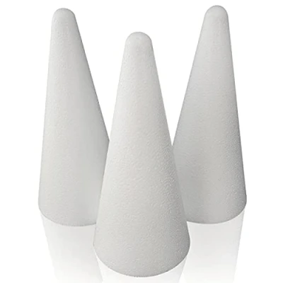 Image de MCE Commerce Lot de 3 cônes en polystyrène Hauteur, Blanc, Ø 9 cm Höhe 20