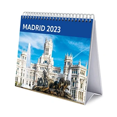 Image de Grupo Erik Calendrier de Bureau 2023 Madrid 12 Mois 20 x 18 cm, Mensuel en Français, Janvier à Décembre Certifié FSC, avec Support Rigide