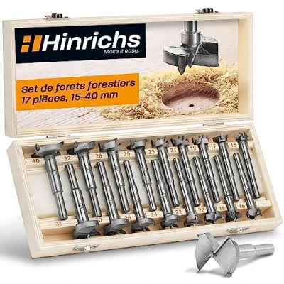 Image de Hinrichs Kit de Mèches Forestières 17 Pièces en Coffret Bois Forstner 15 à 40 mm Fraiser Trous pour Branches