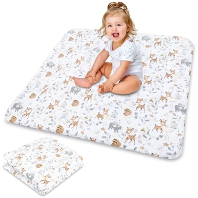 Image de tapis d&#039;éveil pour bébé de jeu 100x100 cm rembourré grand insert parc pliable et épais en coton Cerf gris clair