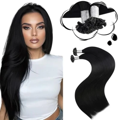Image de Moresoo Extension Keratine Cheveux Naturel Noir 50 cm Extensions de Jais a Chaud la Mèche 50g/Paquet #1