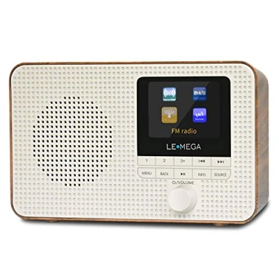 Image de LEMEGA IR1 Radio Internet WiFi Portable, numérique Dab/Dab+/FM, Haut Parleur Bluetooth, Double réveil, minuterie Sommeil, 60 préréglages, Sortie Casque, écran Couleur Noyer Finition