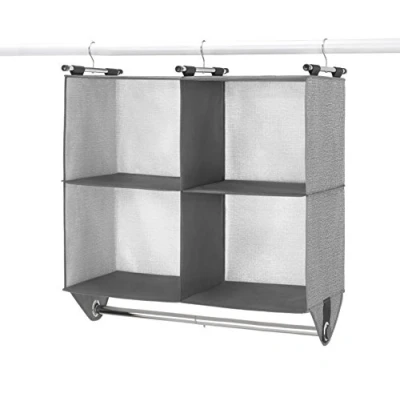 Image de Whitmor Étagère de Rangement en Tissu à 4 Sections avec Tringle vêtements chromée intégrée