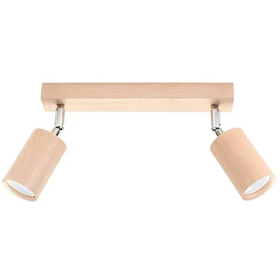 Image de Sollux LIGHTING Berg 2 Spotlight Plafonnier, avec Abat Jour Mobiles, Design Minimaliste, Rustique, Classique, Ampoule GU10 Remplaçable, x 40 W, Bois