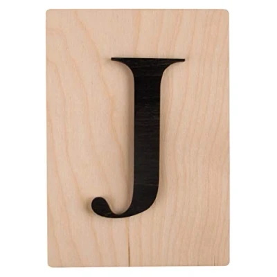 Image de Rayher 63101576 Tuile en bois Lettre J, 1 pce., FSC Mixed Credit, noir, 10,5 x 14,8 cm, épaisseur 4 mm, effet 3D, décoration d’intérieur, arts créatifs