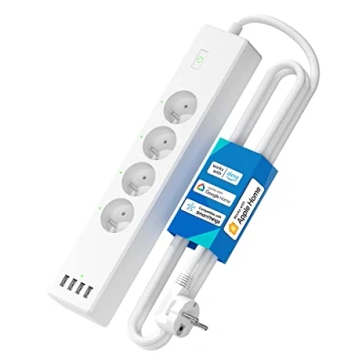 Image de Multiprise Connectée (Type E), 16A WiFi Compatible avec Apple HomeKit, Alexa et Google Home (4 Prises AC 4 Ports USB), Intelligente Commande Vocale Contrôle à Distance