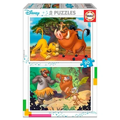 Image de Educa Disney Animals. Comprend 2 Puzzles en Carton recyclé de 20 chacun Deux Fois Plus Plaisir !. Recommandé à partir 3 Ans (18103)