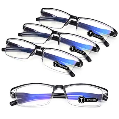 Image de TERAISE 4PCS lunettes de lecture anti lumière bleue, légères et confortables pour homme femme, robustes lunette ordinateur, étui à inclus(2.75X)
