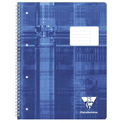 Image de Clairefontaine 68225C Un Cahier à Spirale Perforé Bleu A4+ 22,5x29,7 cm 160 Pages Détachables Lignées avec Marge Droite Papier Blanc 90 g Couverture Carte Pelliculée