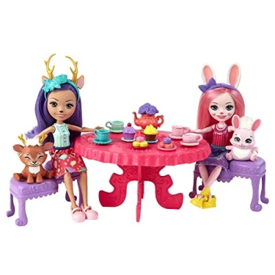 Image de Enchantimals Coffret Le Goûter Enchanté, avec mini poupées Danessa Biche et Bree Lapin, 2 figurines animaux accessoires, jouet pour enfant, HFF35