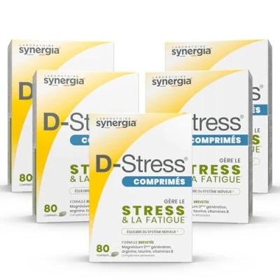 Image de D Stress COMPRIMÉS Lot de 5 Magnésium 3ème Génération + Taurine Arginine Vitamines B Gère le du Quotidien et Réduit la Fatigue LABORATOIRE SYNERGIA