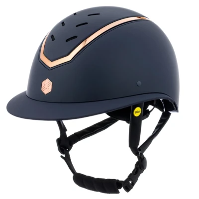 Image de Charles Owen Casque d&#039;équitation MIPS Kylo Matte Wide Peak Bleu marine/Or Rose