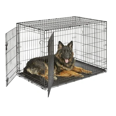 Image de New World B48DD Cage pour chiens de petite taille, ment améliorée, 121,92 cm, double porte, comprenant un plateau étanche, des pieds protégeant le sol