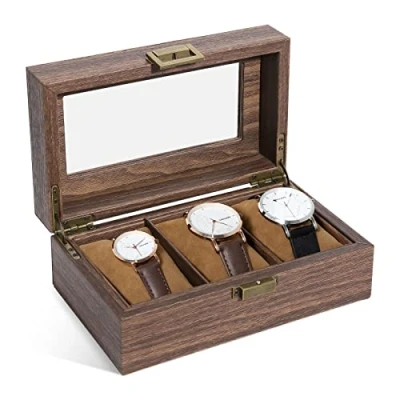 Image de Uten Boîte à Montres avec 3 Compartiments, de Rangement pour Couvercle en Verre Présentation Multifonctionnelle Hommes et Femmes