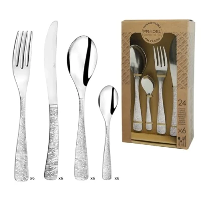 Image de Amefa 241300AF01C40 Ethnic Couverts de table/coffret 6 personnes Acier Inoxydable/Couvert Monobloc Finition Brillante 13,7 x 7 26,5 cm