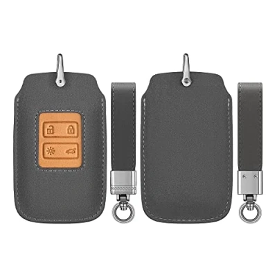 Image de kwmobile Accessoire Clef de Voiture Compatible avec Renault Smart Key 4 Bouton (Keyless Go Uniquement) Coque clé en Simili Cuir et Daim Gris Marron