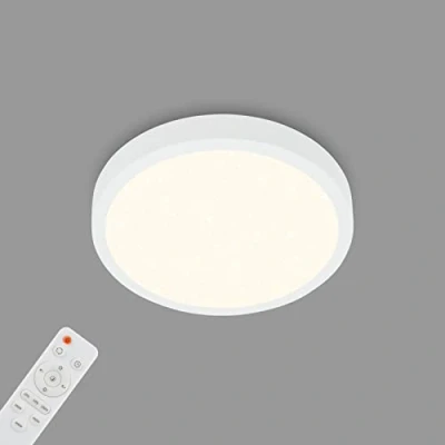 Image de Briloner Leuchten Ceiling Light Starry Sky Plafonnier à gradation Température de couleur réglable Lampe surface Télécommande Blanc Diamètre 280 x 40 mm