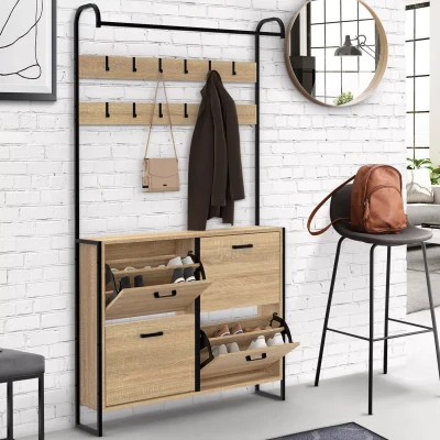 Image de Vestiaire d&#039;entrée LUIS meuble chaussures 4 portes design industriel