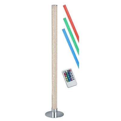 Image de Reality, Lampadaire, Leia incl. 1 x LED,SMD,10,0 Watt,3000K,1020 Lm. Plastique, Noir, Corps: Métal, Chrome Ø:18,0cm, H:104,0cm Interrupteur pied,Commande à distance,Changement de couleur RGBW,IP20