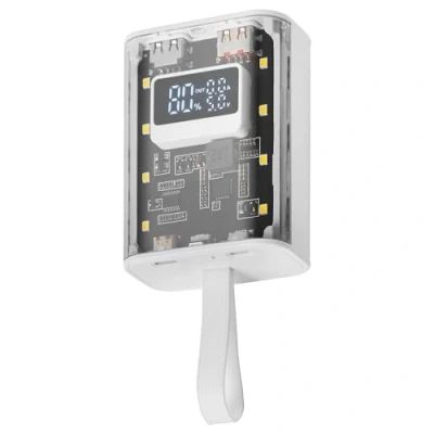 Image de Mars Gaming MPK 10K, Power Bank Compact 22.5W, Charge Rapide QC3.0 &amp; PD3.0 10000mAh, Contrôle Intelligent de Batterie avec Multi Charge, Lanyard + Lampe Poche LED, Connectivité Universelle, Blanc