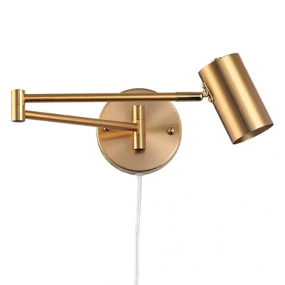 Image de B·LED BARCELONA LED BarcelonaLED Applique murale avec bras articulé orientable doré et câble prise interrupteur Lampe de lecture Culot E27 pour salon, chambre, table chevet