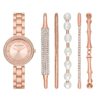 Image de Skechers Coffret pour Femme Comprenant Une Montre Glitz à 3 Aiguilles en Alliage de Couleur dorée Rose et Un Bracelet, SR9079