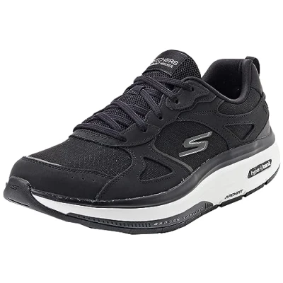 Image de Skechers Femme Déambulateur d&#039;entraînement Go Walk Baskets, Cuir Noir et Textile Blanc, 39 EU