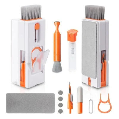 Image de Alyvisun Kit Nettoyage Clavier, 11 en 1 Nettoyeur Claviers PC Multifonctionnel, Keyboard Cleaner Brosse à Outils, pour Tablette, Téléphones, Ordinateur, Écouteurs, Orange