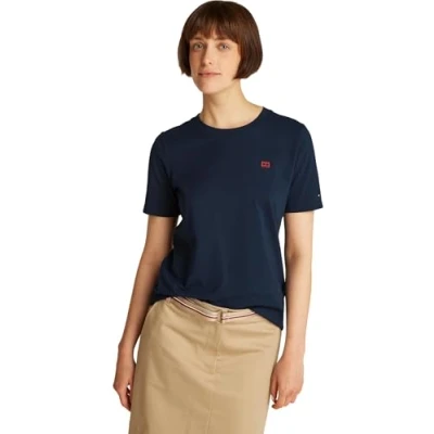 Image de Tommy Hilfiger Contrast FLAG TEE Tshirt basique, Femme, Taille: Small, Dark night navy