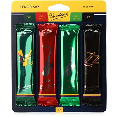 Image de Vandoren Srmixt2 Saxophone ténor Jazz Reed Mix carte Inclut 1 chaque ZZ, V16, Java et Rouge Force 2 Strength 2.5