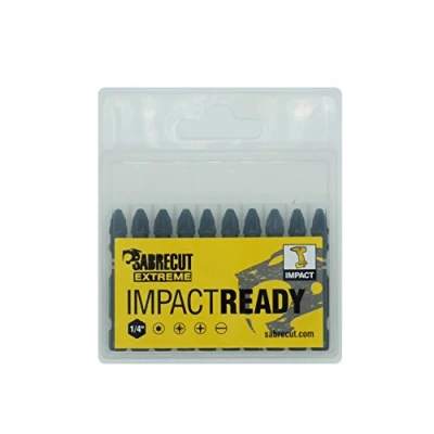 Image de 10 x SabreCut SCPZ250_10 50 mm PZ2 Jeu d&#039;embouts de tournevis à percussion Pozidriv POZI No.2 Heavy Duty avec boîte rangement