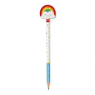 Image de Legami Crayon avec gomme, After Rain Comes the Rainbow, 0,7 x 19 cm, Mina HB, variante trait précis, pour dessiner et écrire