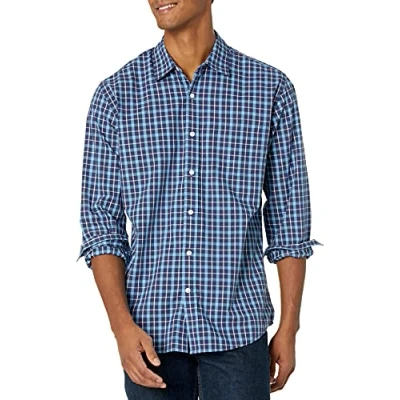 Image de Amazon Essentials Chemise en Popeline à Manches Longues, Style Décontracté, Coupe Standard Homme, Bleu Écossais, XXL