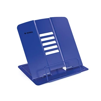 Image de HERMA support de lecture en métal (19,8 x 22,2 3,3 cm plié) réglable sur 5 niveaux, antidérapant, livre pour l&#039;école, la cuisine et le bureau, porte enfants, bleu