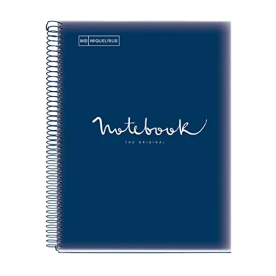Image de Miquelrius Cahier A4 Carnet Emotions, 80 Feuilles 90 g/m², Séyès ligné, Bordure 1 couleur, Spirale microperforée, Couverture polypropylène, Perforation 4 trous, Bleu marine