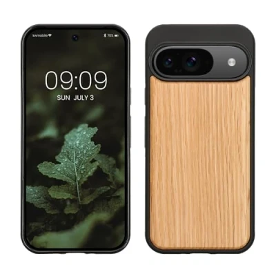 Image de kwmobile Housse Compatible avec Google Pixel 9 / Procoque Étui de Protection Rigide en Bois Cadre TPU Marron Clair